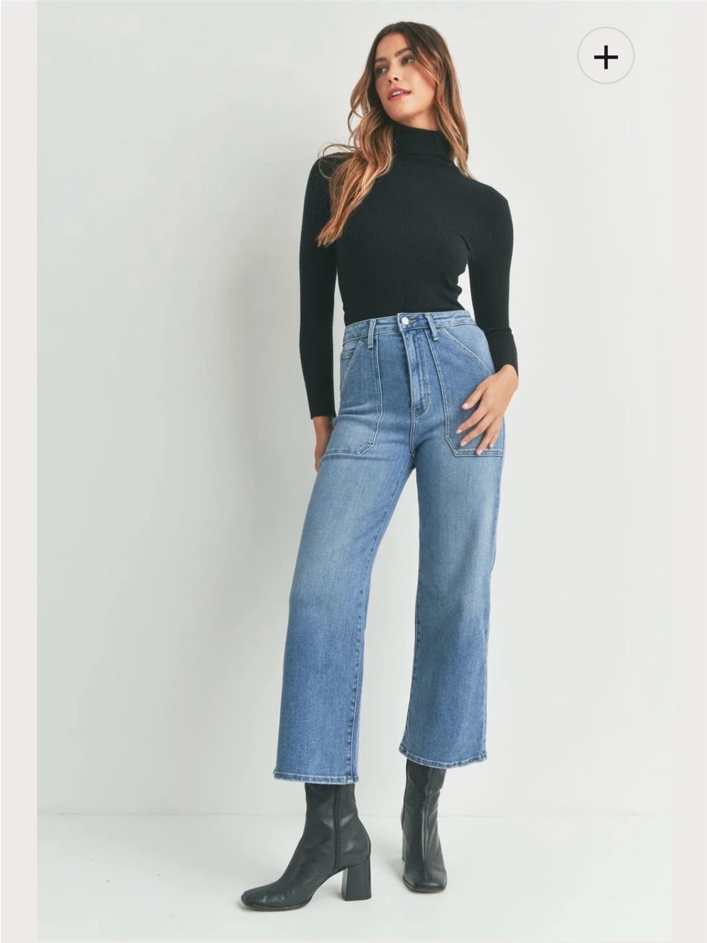 Just Black Denim High-Rise Cropped Wide-Leg Jeans